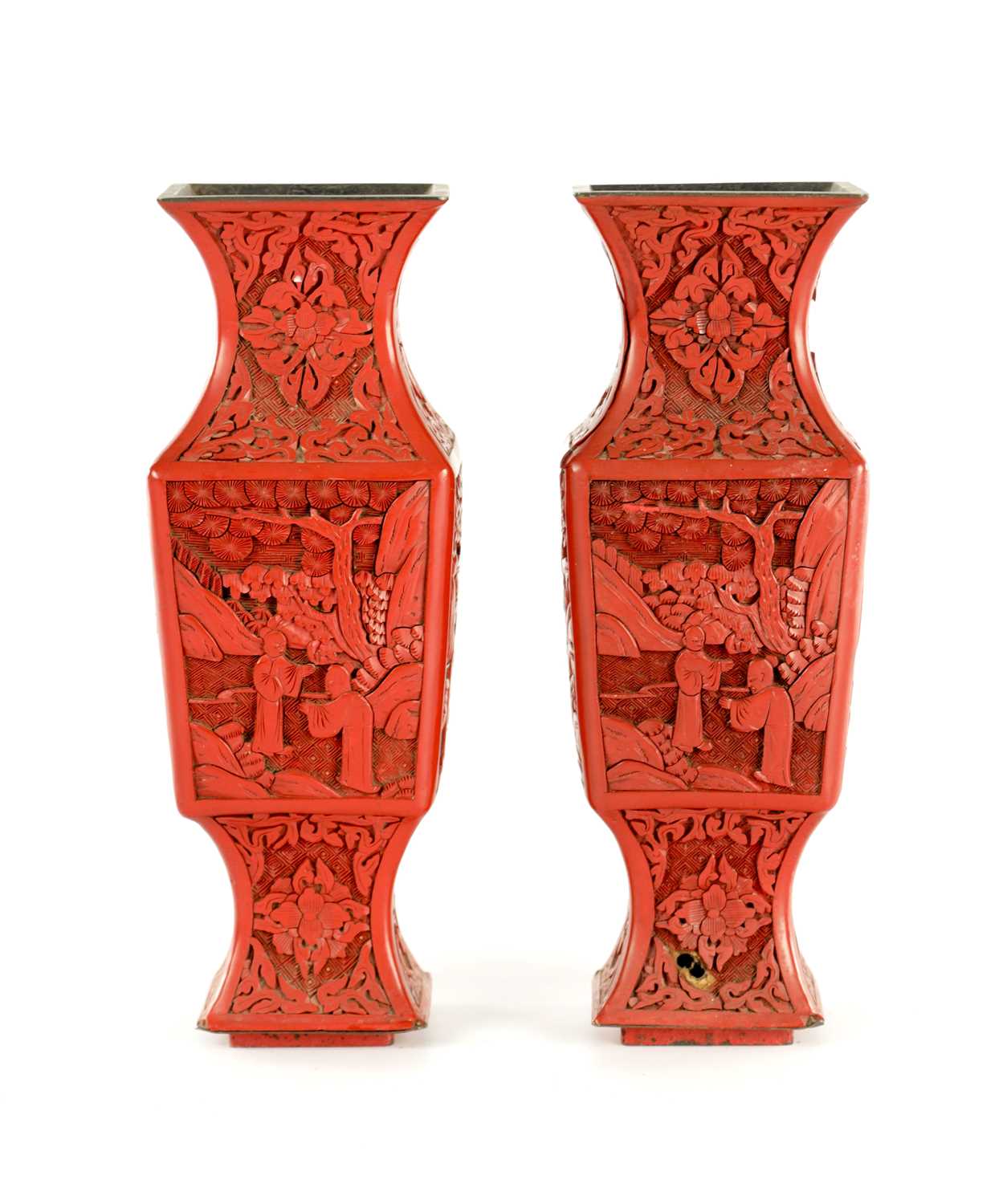 Lot 137 - A PAIR OF CHINESE CINNABAR VASES