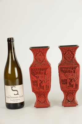 Lot 137 - A PAIR OF CHINESE CINNABAR VASES