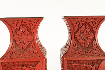 Lot 137 - A PAIR OF CHINESE CINNABAR VASES