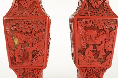 Lot 137 - A PAIR OF CHINESE CINNABAR VASES