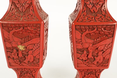 Lot 137 - A PAIR OF CHINESE CINNABAR VASES