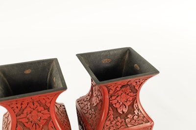 Lot 137 - A PAIR OF CHINESE CINNABAR VASES