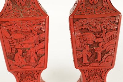 Lot 137 - A PAIR OF CHINESE CINNABAR VASES