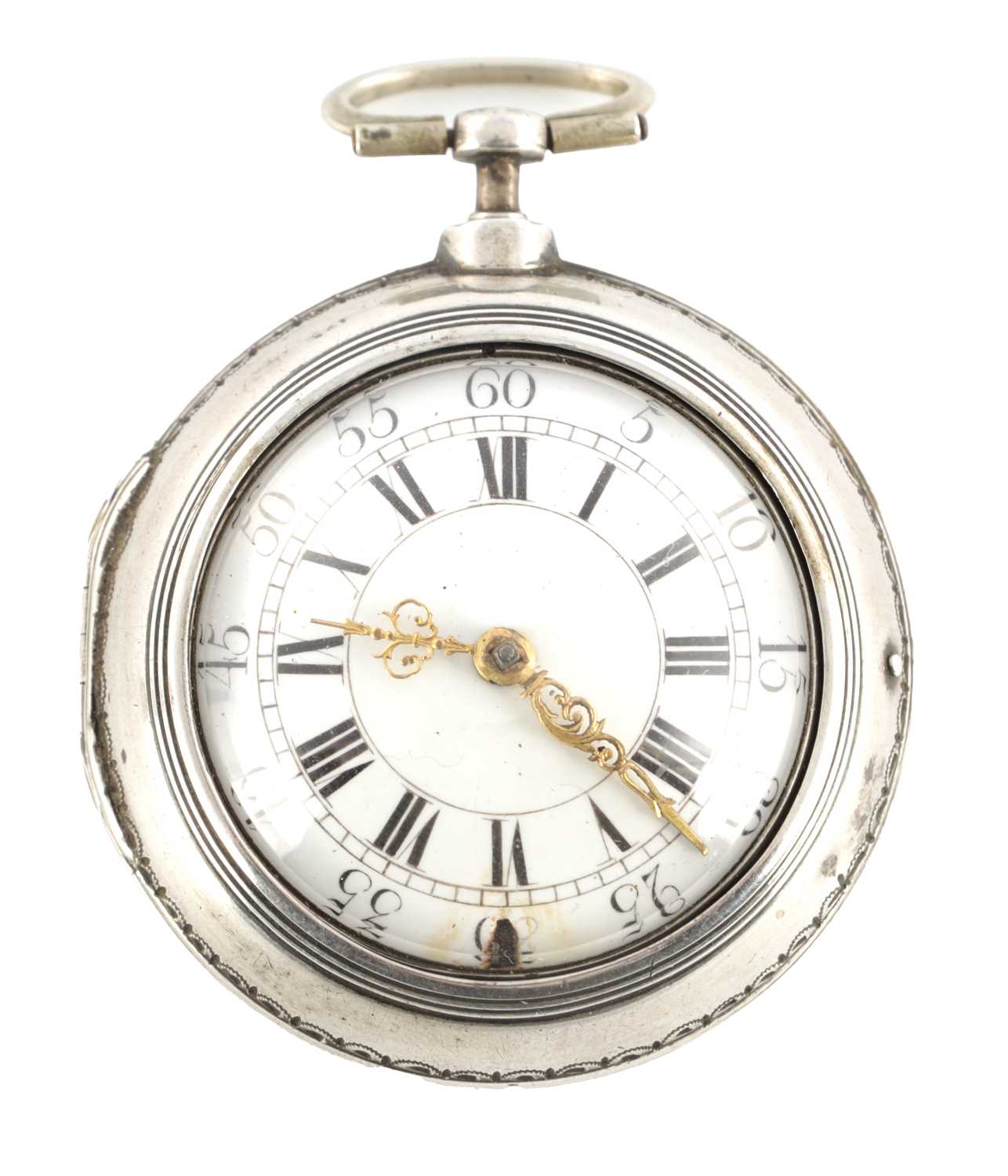 Lot 1451 - TOMSON, LONDON. A GEORGE III SILVER ENGRAVED PAIR CASED VERGE POCKET WATCH