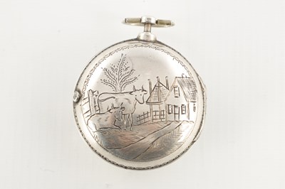 Lot 1451 - TOMSON, LONDON. A GEORGE III SILVER ENGRAVED PAIR CASED VERGE POCKET WATCH