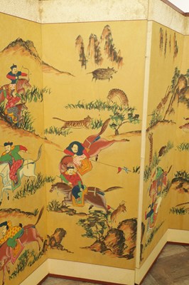 Lot 262 - AN EARLY 20TH CENTURY CHINESE FOLDING SCREEN OF SMALL SIZE