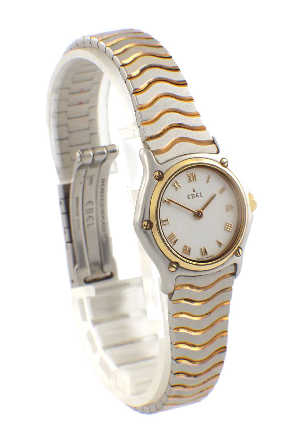 Lot 1458 - A LADIES STEEL AND 18CT GOLD EBEL SPORT CLASSIQUE WRIST WATCH