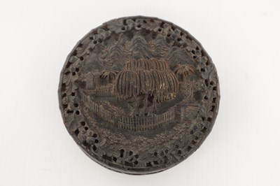 Lot 245 - A 19TH CENTURY CARVED TORTOISESHELL CHINESE CIRCULAR LIDDED BOX