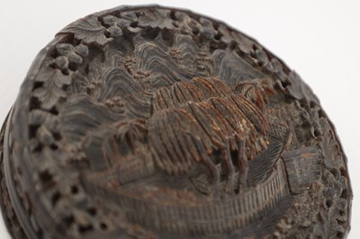 Lot 245 - A 19TH CENTURY CARVED TORTOISESHELL CHINESE CIRCULAR LIDDED BOX