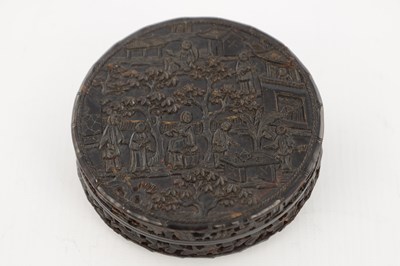 Lot 245 - A 19TH CENTURY CARVED TORTOISESHELL CHINESE CIRCULAR LIDDED BOX