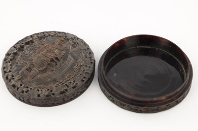Lot 245 - A 19TH CENTURY CARVED TORTOISESHELL CHINESE CIRCULAR LIDDED BOX
