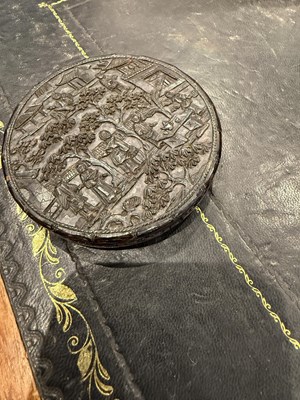 Lot 245 - A 19TH CENTURY CARVED TORTOISESHELL CHINESE CIRCULAR LIDDED BOX