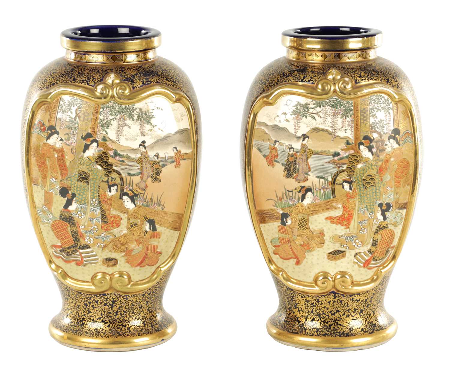 Lot 219 - A LARGE PAIR OF JAPANESE MEIJI PERIOD SATSUMA PORCELAIN CABINET VASES