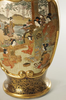 Lot 219 - A LARGE PAIR OF JAPANESE MEIJI PERIOD SATSUMA PORCELAIN CABINET VASES