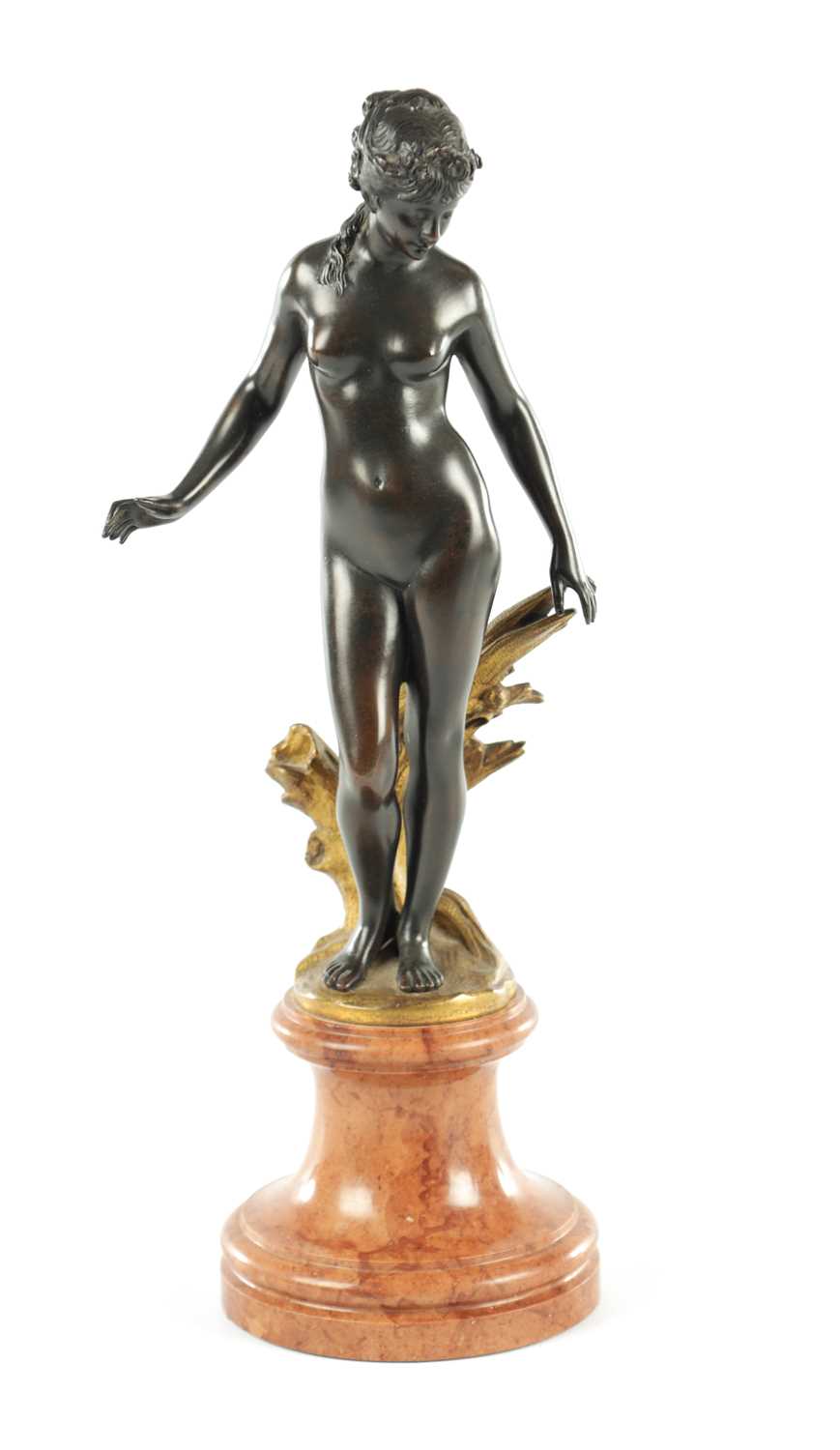 Lot 899 - AUGUSTE MOREAU, FRENCH (1834-1917) AN ART NOUVEAU PATINATED AND GILT BRONZE SCULPTURE