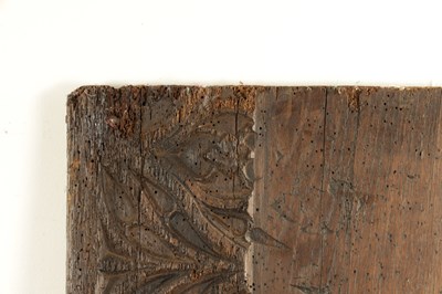 Lot 1095 - A 16TH CENTURY CARVED OAK GOTHIC COFFER FRONT