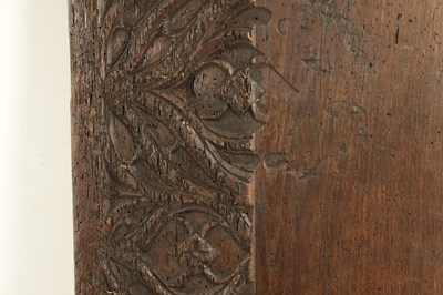 Lot 1095 - A 16TH CENTURY CARVED OAK GOTHIC COFFER FRONT