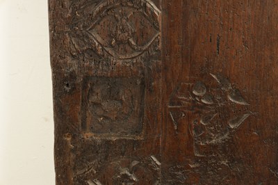 Lot 1095 - A 16TH CENTURY CARVED OAK GOTHIC COFFER FRONT