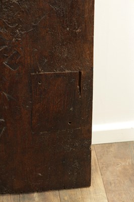 Lot 1095 - A 16TH CENTURY CARVED OAK GOTHIC COFFER FRONT