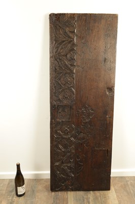 Lot 1095 - A 16TH CENTURY CARVED OAK GOTHIC COFFER FRONT
