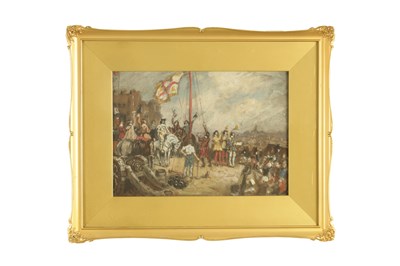 Lot 1256 - ATT. FRANK MOSS BENNETT (British, 1874 - 1953) WATERCOLOUR “RAISING THE STANDARD”