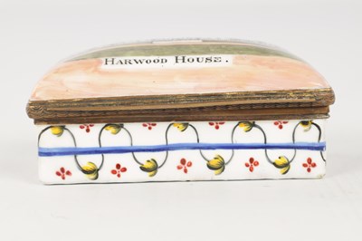 Lot 799 - AN 18TH CENTURY ENAMEL BOX WITH A VIEW OF HAREWOOD HOUSE