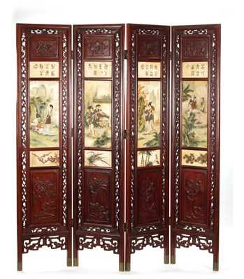 Lot 206 - AN EARLY 20TH CENTURY CHINESE FOUR-SECTION FOLDING SCREEN