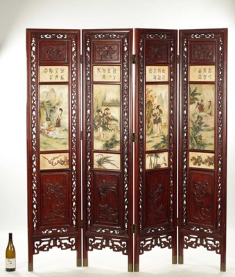 Lot 206 - AN EARLY 20TH CENTURY CHINESE FOUR-SECTION FOLDING SCREEN