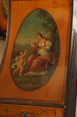 Lot 1317 - A FINE LATE 19TH CENTURY SHERATON REVIVAL SATINWOOD AND FLORAL PAINTED CARLTON HOUSE DESK