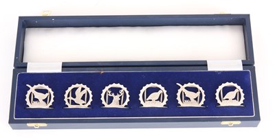 Lot 176 - A BOXED SET OF SIX SILVER MENU HOLDERS OF...