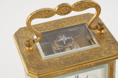 Lot 1517 - PAUL GARNIER, PARIS. A 19TH CENTURY FRENCH GILT ENGRAVED STRIKING CARRIAGE CLOCK