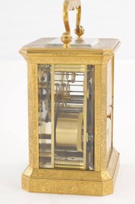 Lot 1517 - PAUL GARNIER, PARIS. A 19TH CENTURY FRENCH GILT ENGRAVED STRIKING CARRIAGE CLOCK