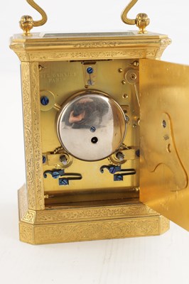 Lot 1517 - PAUL GARNIER, PARIS. A 19TH CENTURY FRENCH GILT ENGRAVED STRIKING CARRIAGE CLOCK