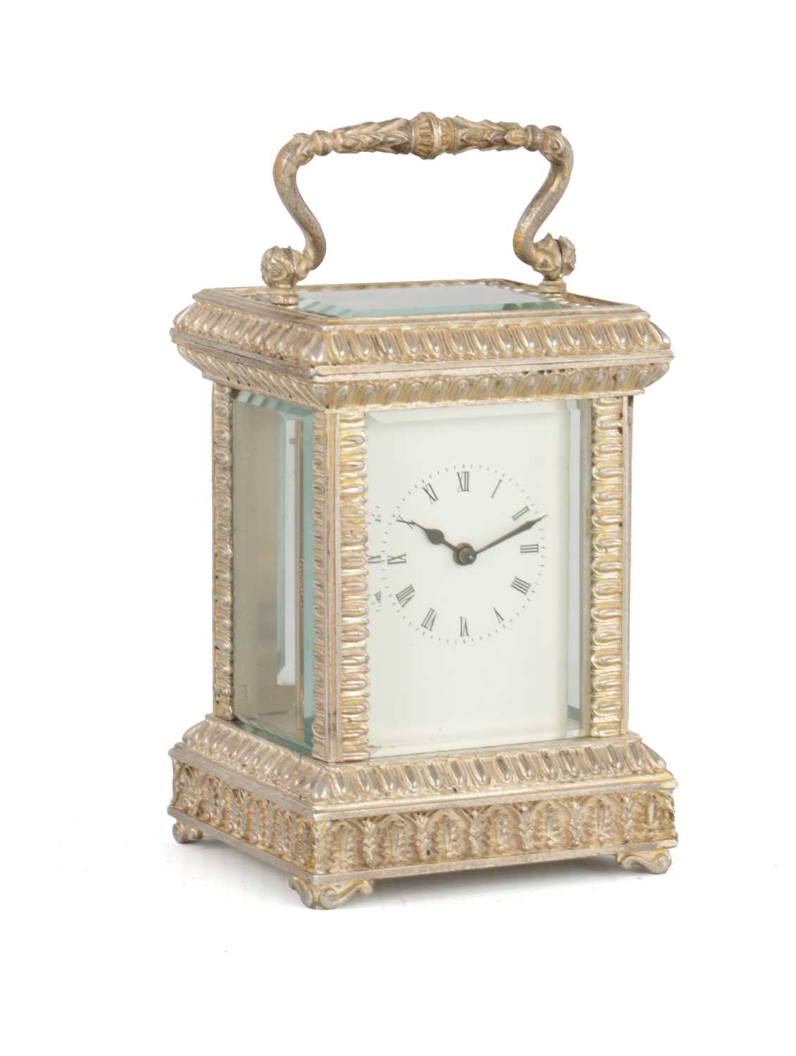 Lot 1471 - A 20TH CENTURY CAST SOLID SILVER CARRIAGE CLOCK