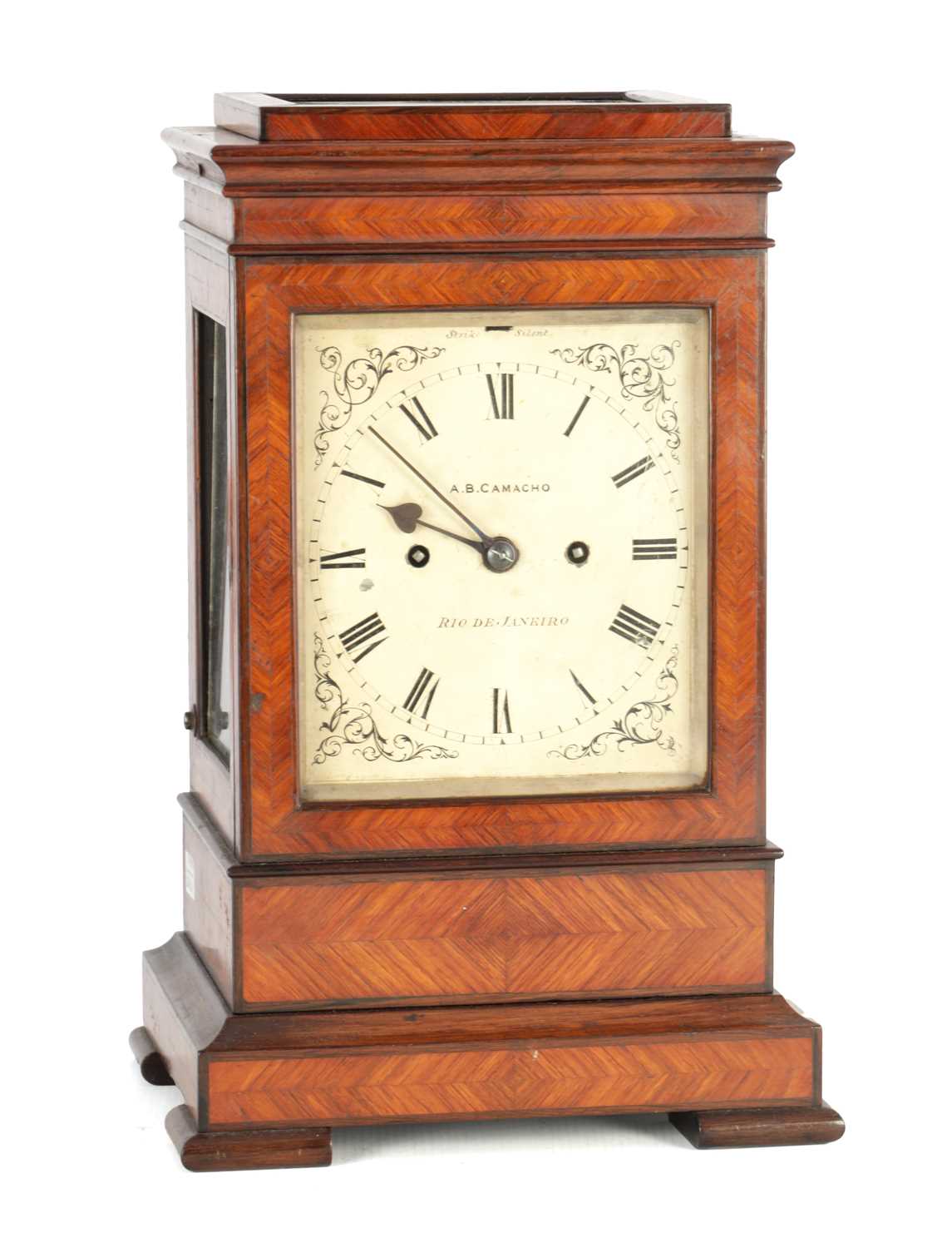 Lot 1537 - A.B. CAMACHO, RIO DE JANEIRO. A MID 19TH CENTURY LONDON MADE DOUBLE FUSEE FOUR-GLASS MANTEL CLOCK