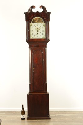 Lot 1645 - JONAS BARBER, WINSTER. A LATE GEORGE III OAK AND MAHOGANY LONGCASE CLOCK