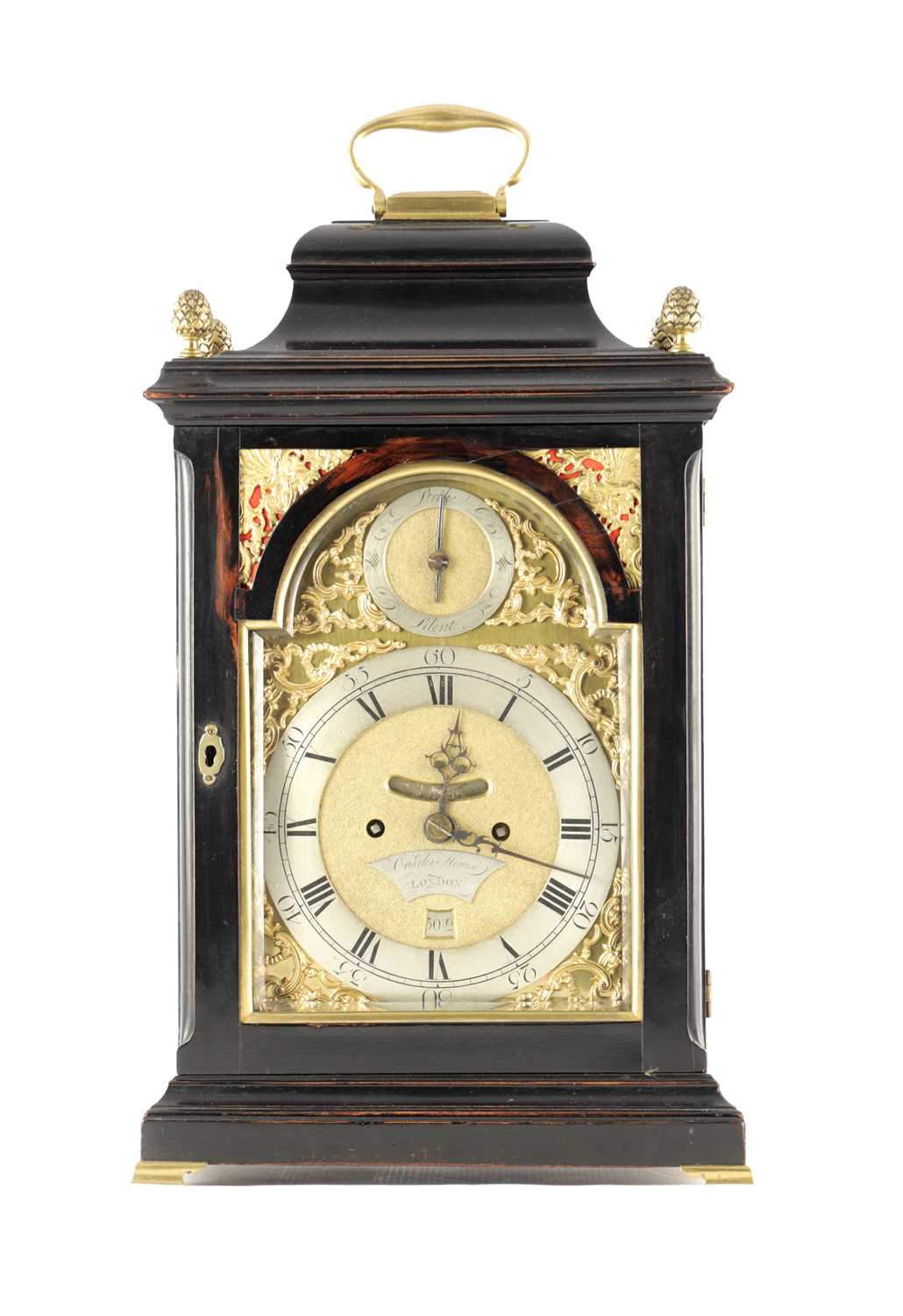 Lot 1709 - CHARLES HOWSE, LONDON. A GEORGE III EBONISED VERGE BRACKET CLOCK
