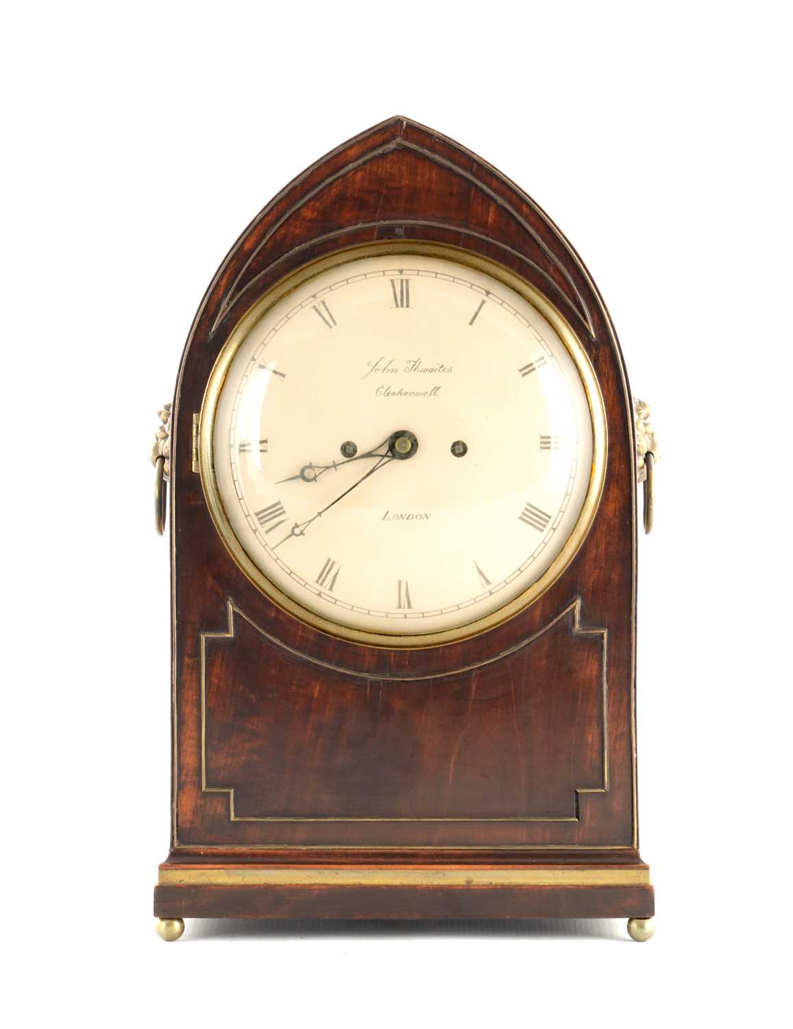 Lot 1578 - JOHN THWAITES, CLERKENWELL, LONDON. A REGENCY BRASS INLAID DOUBLE FUSEE BRACKET CLOCK