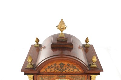 Lot 1560 - A LATE 19TH CENTURY TRIPLE FUSEE QUARTER CHIMING ROSEWOOD BRACKET CLOCK ON BRACKET
