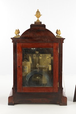 Lot 1560 - A LATE 19TH CENTURY TRIPLE FUSEE QUARTER CHIMING ROSEWOOD BRACKET CLOCK ON BRACKET