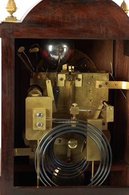 Lot 1560 - A LATE 19TH CENTURY TRIPLE FUSEE QUARTER CHIMING ROSEWOOD BRACKET CLOCK ON BRACKET