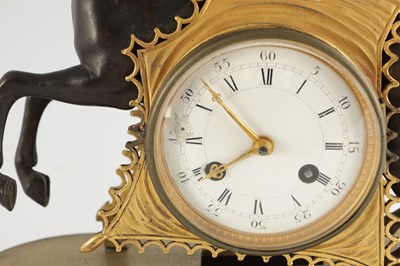 Lot 1635 - AN EARLY 19TH CENTURY FRENCH BRONZE AND ORMOLU MANTEL CLOCK