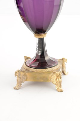 Lot 739 - A PAIR OF LATE 19TH / EARLY 20TH CENTURY RUSSIAN ORMOLU MOUNTED AMETHYST CUT-GLASS VASES