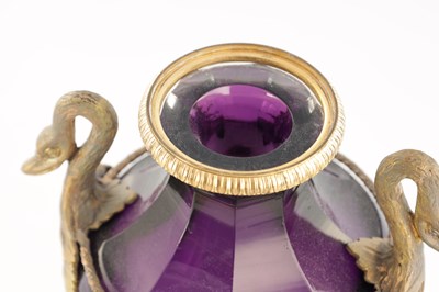Lot 739 - A PAIR OF LATE 19TH / EARLY 20TH CENTURY RUSSIAN ORMOLU MOUNTED AMETHYST CUT-GLASS VASES