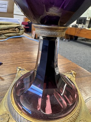 Lot 739 - A PAIR OF LATE 19TH / EARLY 20TH CENTURY RUSSIAN ORMOLU MOUNTED AMETHYST CUT-GLASS VASES