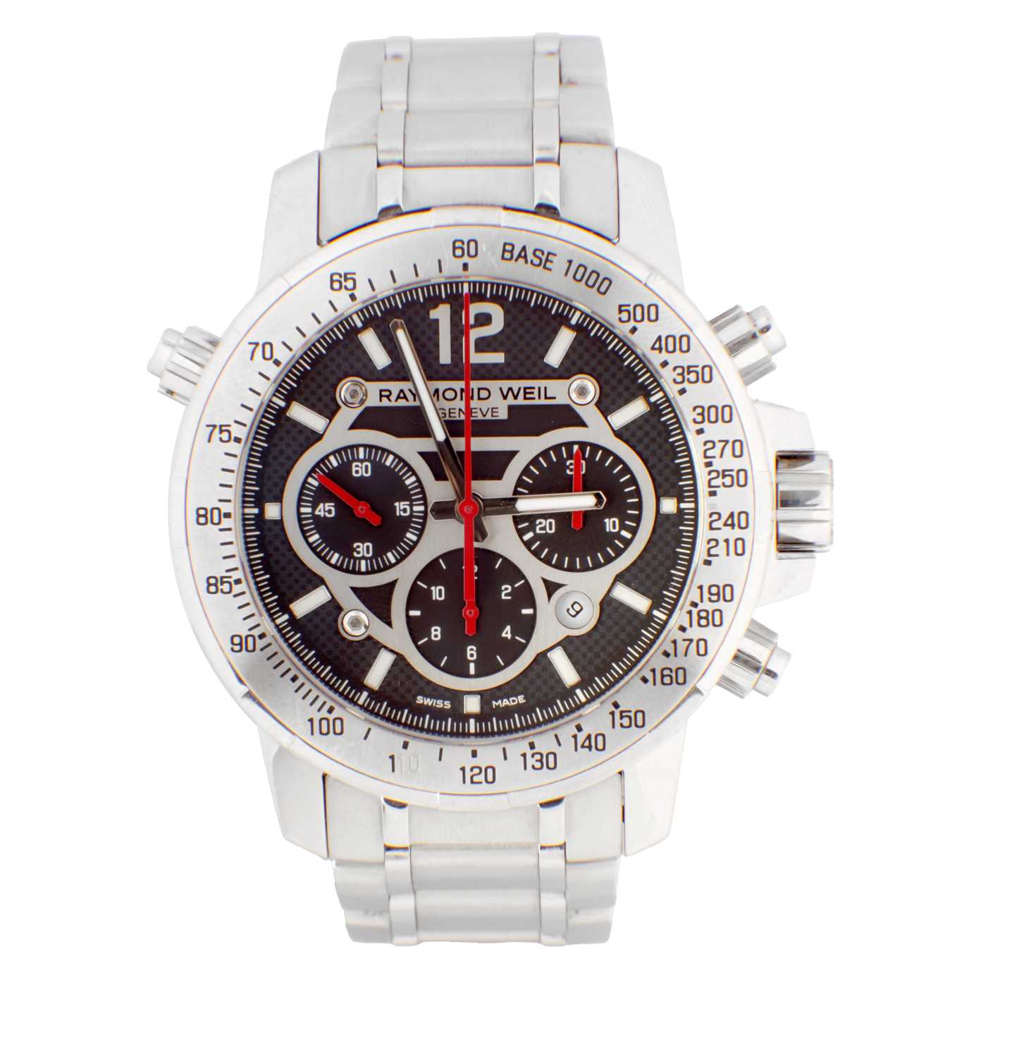 Lot 1453 - A GENTLEMAN’S STAINLESS STEEL RAYMOND WEIL NABUCCO CHRONOGRAPH WRIST WATCH