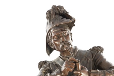 Lot 735 - AFTER ETIENNE-HENRI DUMAIGE. A LARGE PAIR OF LATE 19TH CENTURY FRENCH PATINATED BRONZE MILITARY FIGURES