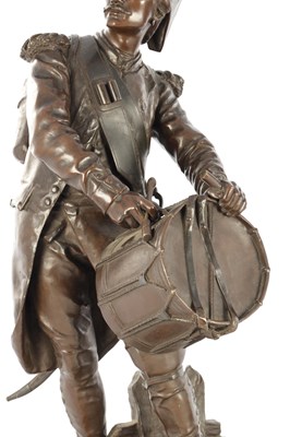 Lot 735 - AFTER ETIENNE-HENRI DUMAIGE. A LARGE PAIR OF LATE 19TH CENTURY FRENCH PATINATED BRONZE MILITARY FIGURES
