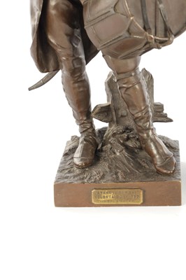 Lot 735 - AFTER ETIENNE-HENRI DUMAIGE. A LARGE PAIR OF LATE 19TH CENTURY FRENCH PATINATED BRONZE MILITARY FIGURES