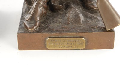 Lot 735 - AFTER ETIENNE-HENRI DUMAIGE. A LARGE PAIR OF LATE 19TH CENTURY FRENCH PATINATED BRONZE MILITARY FIGURES